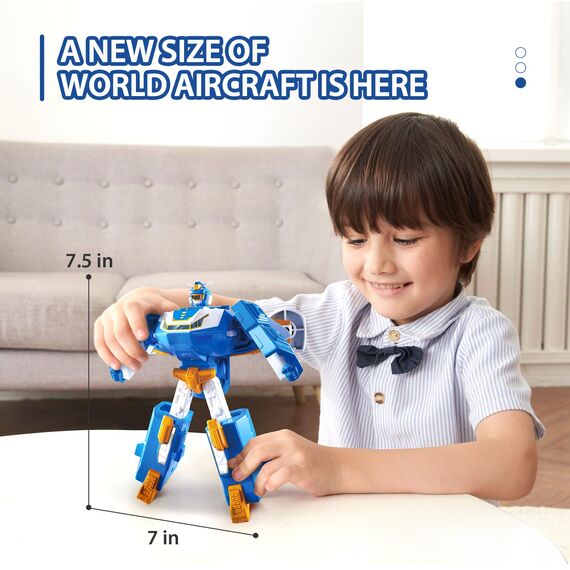 Super Wings 2-in-1 Mini World Aircraft Verwandlungsroboter mit Licht- und Soundeffekten, Transformer-Spielzeug für Mädchen und Jungen ab 3 Jahren, blau
