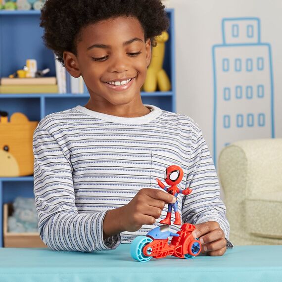 SPIDEY AND HIS AMAZING FRIENDS Marvel Spidey Figur mit Motorrad, Spielzeug für Jungs und Mädchen ab 3 Jahren