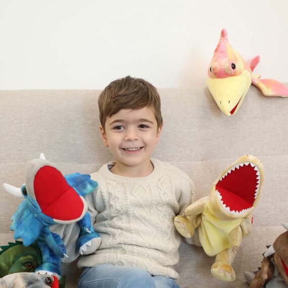 JUSTQUNSEEN Dinosaurier Handpuppen Dinosaurier Spielzeug, Dinosaurier Puppen für Kinder, Dinosaurier Kuscheltiere, Fingerpuppen, Geschenke, Dinosaurier Spielzeug ab 3 4 5 6