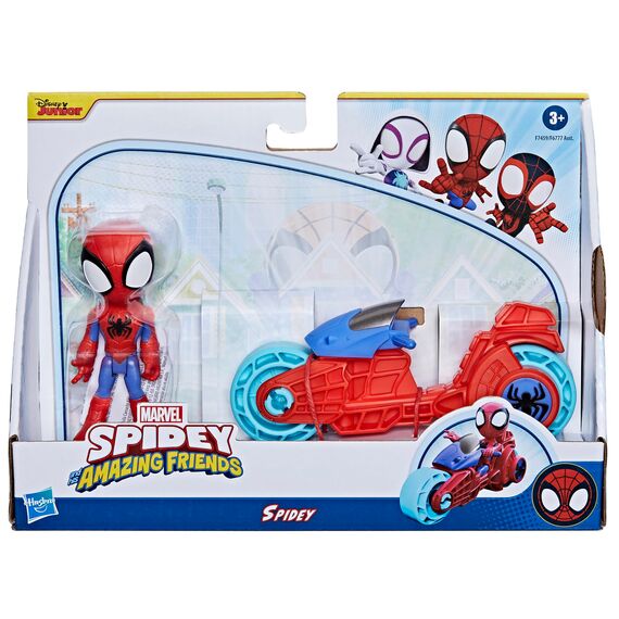 SPIDEY AND HIS AMAZING FRIENDS Marvel Spidey Figur mit Motorrad, Spielzeug für Jungs und Mädchen ab 3 Jahren