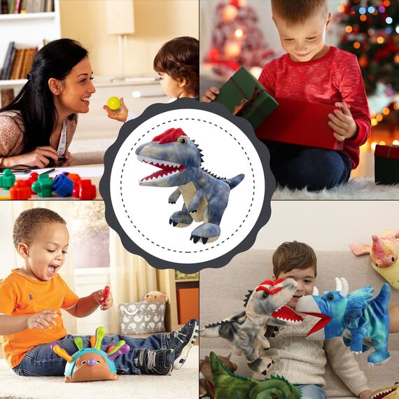 JUSTQUNSEEN Dinosaurier Handpuppen Dinosaurier Spielzeug, Dinosaurier Puppen für Kinder, Dinosaurier Kuscheltiere, Fingerpuppen, Geschenke, Dinosaurier Spielzeug ab 3 4 5 6