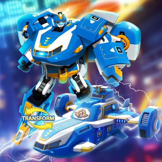 Super Wings 2-in-1 Mini World Aircraft Verwandlungsroboter mit Licht- und Soundeffekten, Transformer-Spielzeug für Mädchen und Jungen ab 3 Jahren, blau