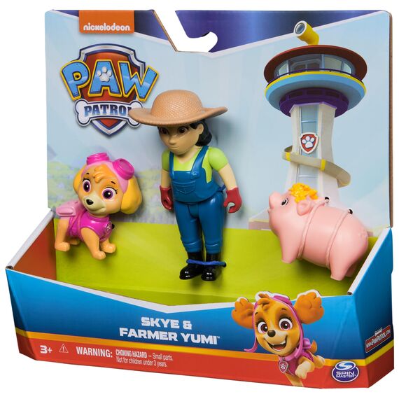 PAW PATROL Hero Pups – Actionfiguren-Set mit 1 Skye Hundefigur, 1 Bäuerin Yumi Figur und 1 Schweinchen, Spielzeug geeignet für Kinder ab 3 Jahren