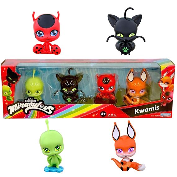 Miraculous Bandai Ladybug und Cat Noir Surprise 4 Pack | 4 Kwami Figuren im Inneren | Mystery Toys Sammeln Sie alle Figuren mit Juwelen zum Spielen und Präsentieren