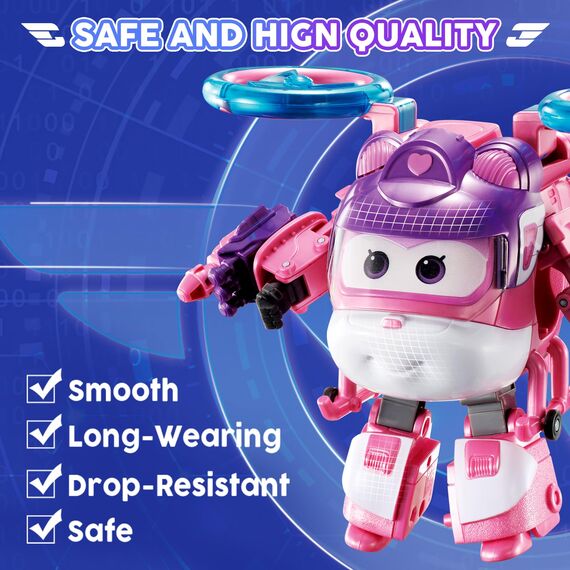 Super Wings Transformations-Flugzeug Supercharged Dizzy, ca. 12,7 cm große Spiel-Figur für Kinder, Spielzeug-Flugzeug und Roboterfigur für 3+ Jahre Alten Jungen Mädchen, Rosa