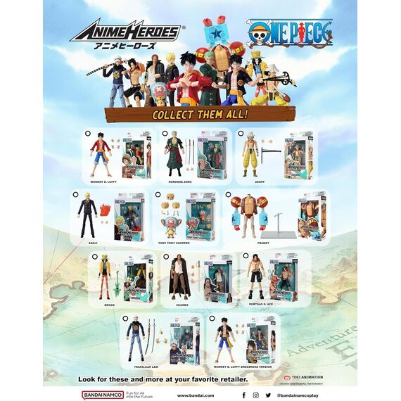 BANDAI – Anime Heroes – One Piece – Anime Heroes Figur 17 cm – Monkey D. Ruffy – Offizielle One Piece Lizenz – Gelenkige Ruffy-Figur – Manga Figuren – Spielzeug für Kinder ab 4 Jahren – 37008