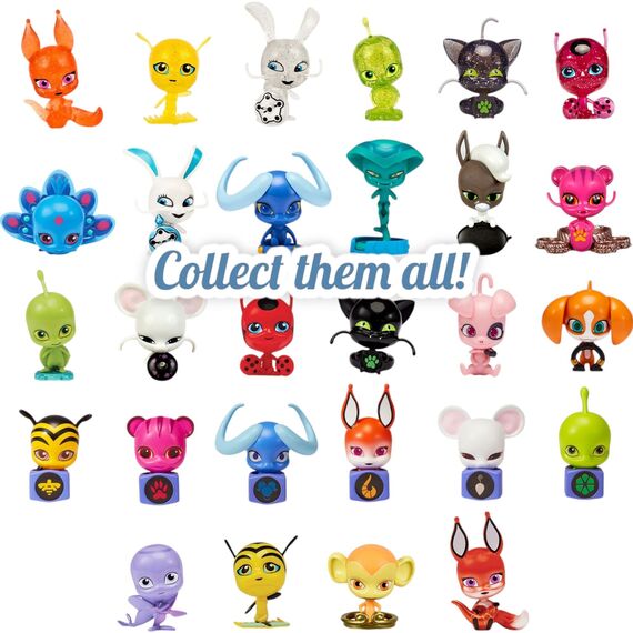 Miraculous Bandai Ladybug und Cat Noir Surprise 4 Pack | 4 Kwami Figuren im Inneren | Mystery Toys Sammeln Sie alle Figuren mit Juwelen zum Spielen und Präsentieren