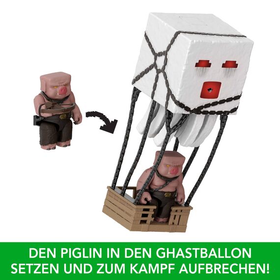 Mattel Minecraft Actionfigur-Set, Ghast mit Feuerattacke, Lichter, Geräusche, Starter und Projektil, Piglin-Krieger, vom Film inspiriert, JFB69