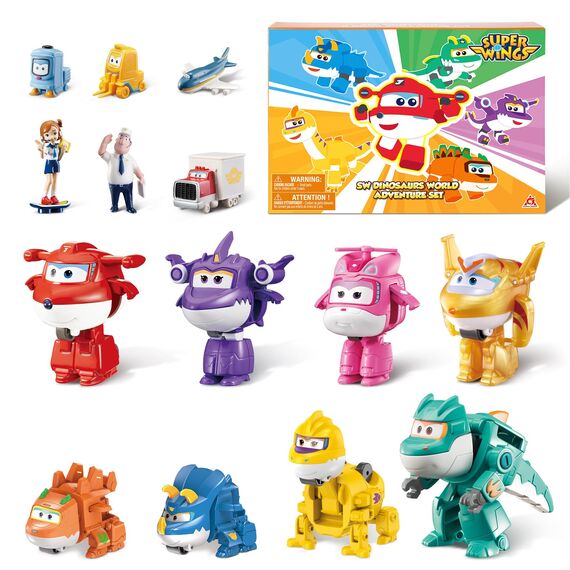 Super Wings Transforming Kinderspielzeug 14 Pack, 2-Zoll-Flugzeug-Spielzeug mit Roboter 4pcs, Dinosaurier-Spielzeug 4pcs mit Pokeable Surprise-Geschenkbox für Jungen und Mädchen ab 3 Jahren