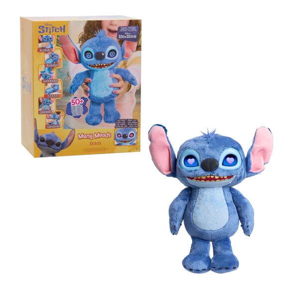 Just Play Disney Stitch Many Moods 34,3 cm großes interaktives Plüschtier, 50+ Soundeffekte und Sprüche, ausdrucksvolle LCD-Augen, Kinderspielzeug ab 3 Jahren