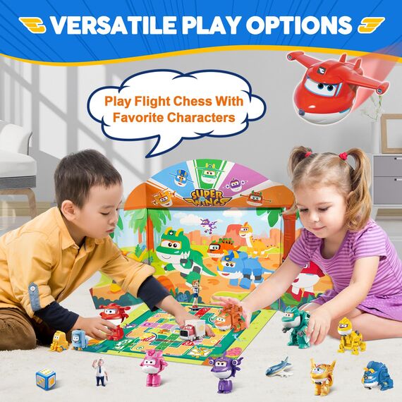 Super Wings Transforming Kinderspielzeug 14 Pack, 2-Zoll-Flugzeug-Spielzeug mit Roboter 4pcs, Dinosaurier-Spielzeug 4pcs mit Pokeable Surprise-Geschenkbox für Jungen und Mädchen ab 3 Jahren