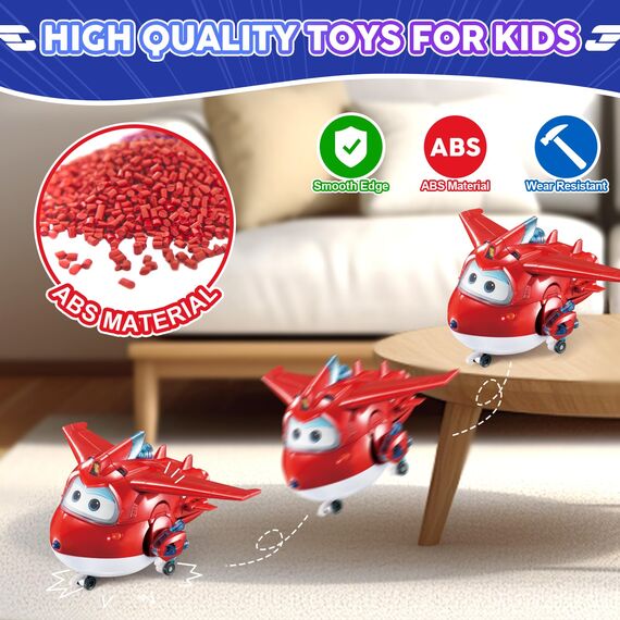 Super Wings Transformations-Flugzeug Supercharged Jett, ca. 12,7 cm große Spiel-Figur für Kinder, Spielzeug-Flugzeug und Roboterfigur für 3+ Jahre Alten Jungen Mädchen, Rot