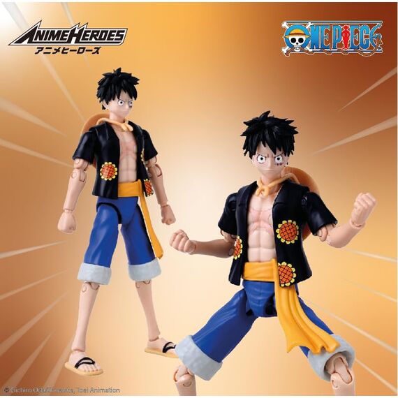BANDAI – Anime Heroes – One Piece – Anime Heroes Figur 17 cm – Monkey D. Ruffy Dressrosa-Version – Offizielle One Piece Lizenz – Gelenkige Luffy-Figur – Spielzeug für Kinder ab 4 Jahren – 37007