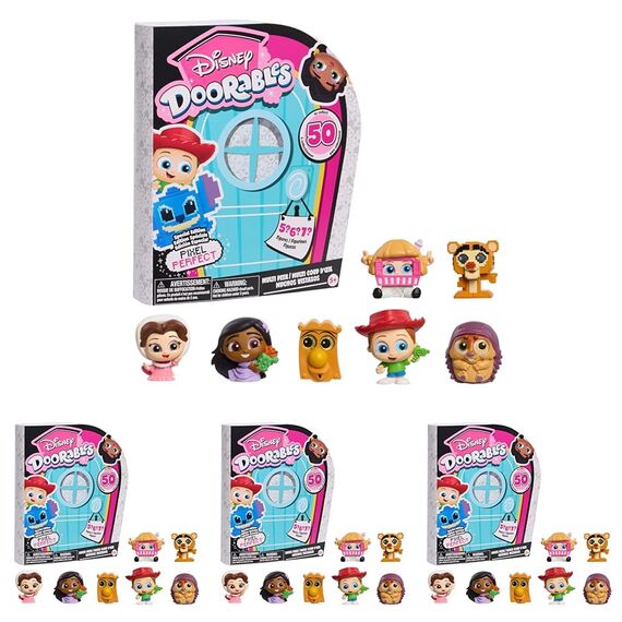 Just Play Disney Doorables Pixel Perfect Multi Peek, 3,8 cm große Sammelfiguren, eine Überraschung hinter jeder Tür, Kinderspielzeug ab 5 Jahren (Packung mit 4)