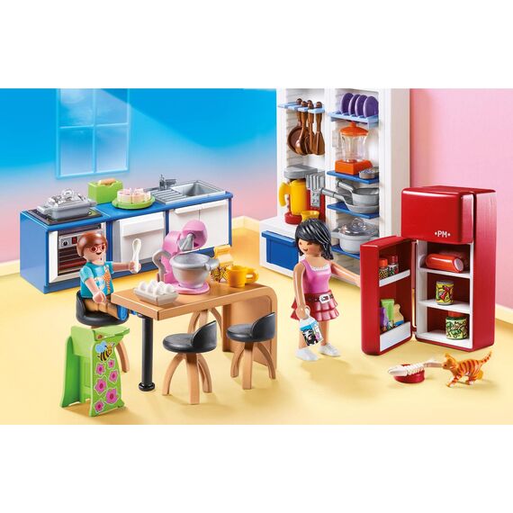 PLAYMOBIL Dollhouse 70206 Familienküche, Küchenzeile mit Backofen, Spülmaschine, Kühlschrank und Essbereich sowie cleveren Utensilien zum Kochen, Ab 4 Jahren