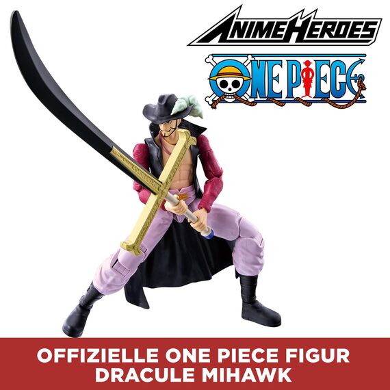 BANDAI – Anime Heroes – One Piece – Dracule Mihawk „Falkenauge“ 17 cm – Bewegliche Anime‑Figur Mihawk – Offizielle Lizenz One Piece – Spielzeug für Kinder ab 4 Jahren – 37053
