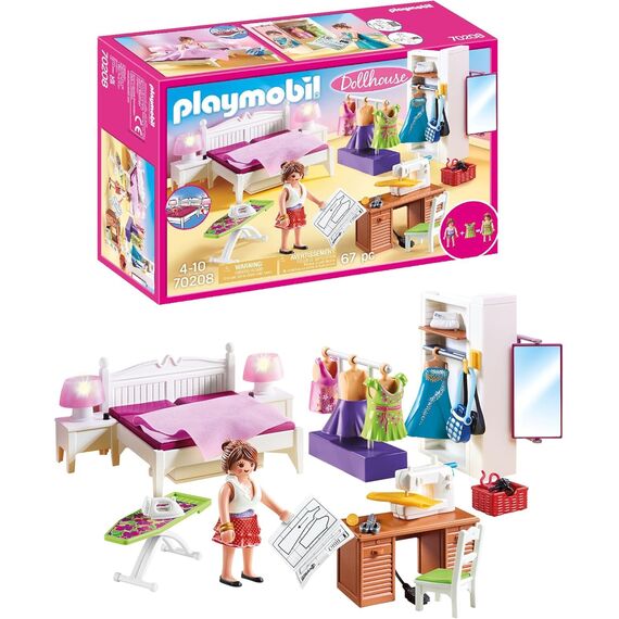PLAYMOBIL 70208 Dollhouse Abwechslung Schlafzimmer mit Nähecke, ab 4 Jahren, bunt, one Size