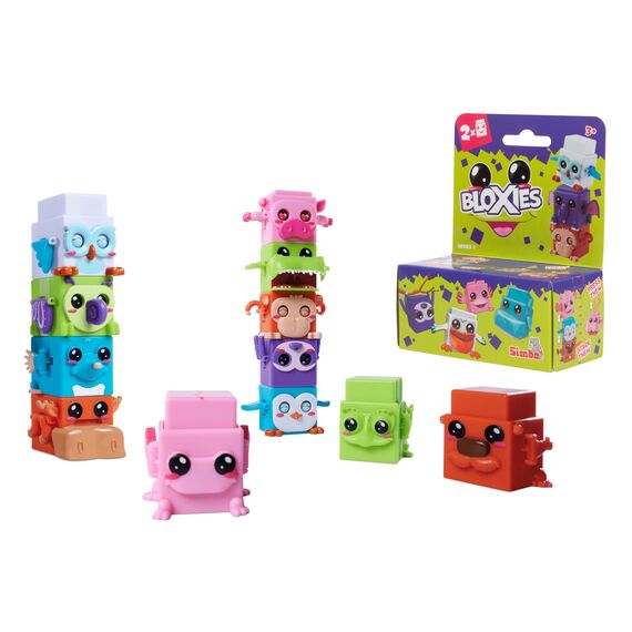Simba 105952626 - Bloxies Figur (2 Stck.) - Tier-Bausteine zum Stapeln und Sammeln mit Bewegungseffekt, Spielzeug für Kinder ab 3 Jahre, Auswahl per Zufallsprinzip in Überraschungs-Verpackung