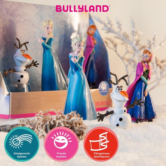 Bullyland 13446 - Spielfiguren Set Prinzessin Elsa, Anna und Olaf aus Walt Disney Die Eiskönigin, detailgetreu, ideal als kleines Geschenk für Kinder ab 3 Jahren