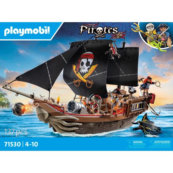 PLAYMOBIL Pirates 71530 Großes Piratenschiff, aufregende Seeschlachten und geheime Schatzsuchen auf hoher See, inklusive Kanonen, Geschossen und Anker, detailreiches Spielzeug für Kinder ab 4 Jahren