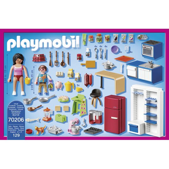 PLAYMOBIL Dollhouse 70206 Familienküche, Küchenzeile mit Backofen, Spülmaschine, Kühlschrank und Essbereich sowie cleveren Utensilien zum Kochen, Ab 4 Jahren