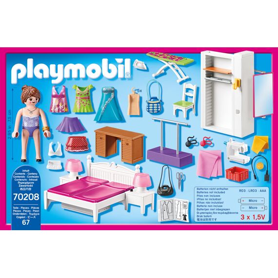 PLAYMOBIL 70208 Dollhouse Abwechslung Schlafzimmer mit Nähecke, ab 4 Jahren, bunt, one Size