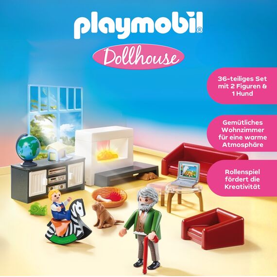 PLAYMOBIL Dollhouse 70207 Gemütliches Wohnzimmer, Mit Lichteffekt, Ab 4 Jahren