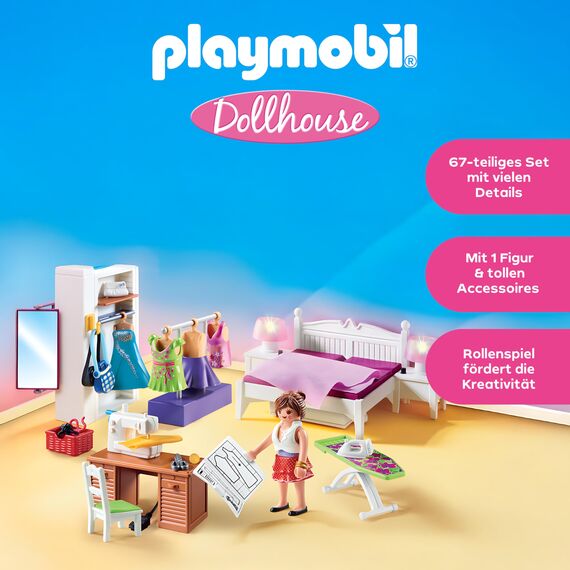 PLAYMOBIL 70208 Dollhouse Abwechslung Schlafzimmer mit Nähecke, ab 4 Jahren, bunt, one Size