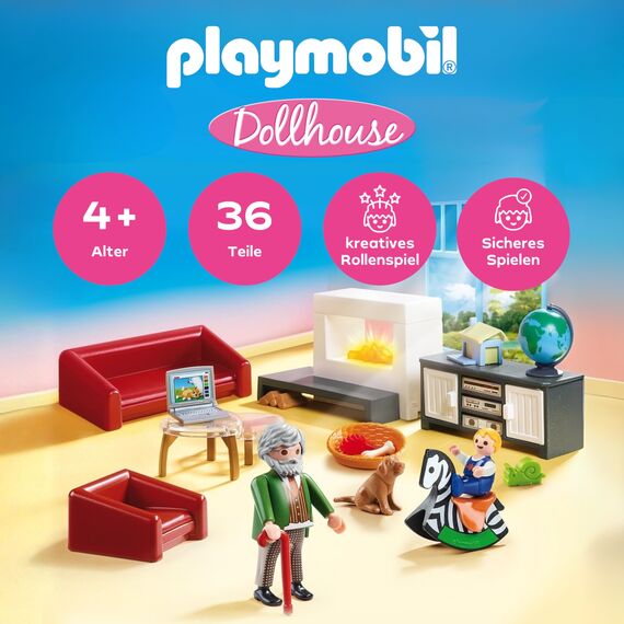 PLAYMOBIL Dollhouse 70207 Gemütliches Wohnzimmer, Mit Lichteffekt, Ab 4 Jahren