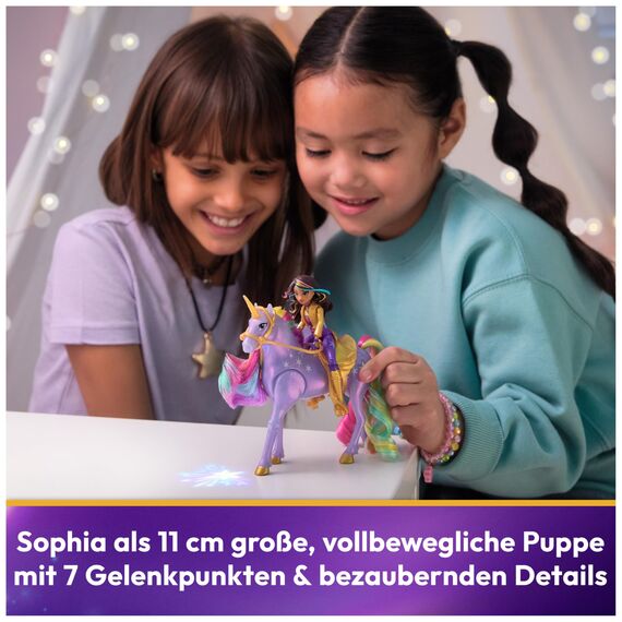 Unicorn Academy - Sophia und Licht-Magie Wildstar Set, ca. 12 cm Originalfiguren zur Netflix Serie, mit Mähne, Schweif sowie magischer Leuchtfunktion und Regenbogensternen, ab 4 Jahren