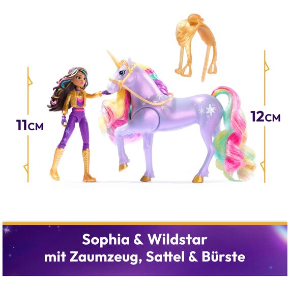 Unicorn Academy - Sophia und Licht-Magie Wildstar Set, ca. 12 cm Originalfiguren zur Netflix Serie, mit Mähne, Schweif sowie magischer Leuchtfunktion und Regenbogensternen, ab 4 Jahren