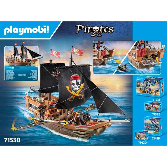 PLAYMOBIL Pirates 71530 Großes Piratenschiff, aufregende Seeschlachten und geheime Schatzsuchen auf hoher See, inklusive Kanonen, Geschossen und Anker, detailreiches Spielzeug für Kinder ab 4 Jahren