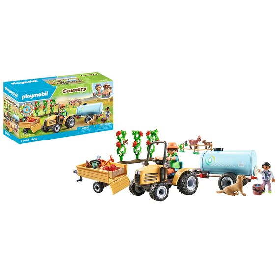 PLAYMOBIL Country 71442 Traktor mit Anhänger und Wassertank, frische Ernte auf dem Bauernhof, spielerisches Lernen über die Umwelt, nachhaltiges Spielzeug für Kinder ab 4 Jahren