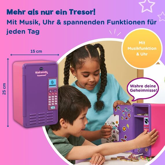 VTech Kidisecrets Traumtresor – Tresor mit Zahlencode zum Aufbewahren von Geheimnissen – Mit Spielen, Musik und Aufklebern – Für Kinder von 6-12 Jahren, Lila - German Version/Deutsche Version