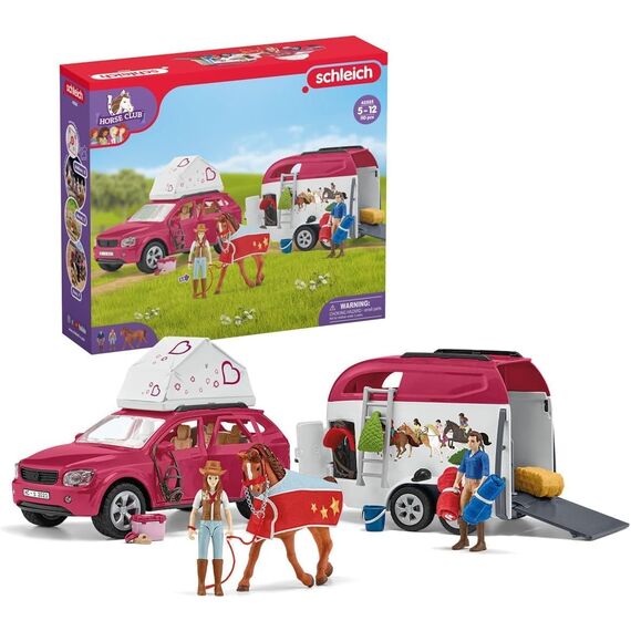 schleich HORSE CLUB | Abenteuer mit Auto und Pferdeanhänger 42535 | mit Hannah, Papa, Pferd und Zubehör | Geschenk für Mädchen und Jungen | Pferde Spielzeug für Kinder ab 5 Jahren | Set aus 110 Teilen