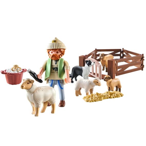 PLAYMOBIL Country 71444 Junger Schäfer mit Schafen, Hüten und Pflegen der Schafe mithilfe des Bordercollies, mit Zubehör wie Haartrimmer und Strohballen, nachhaltiges Spielzeug für Kinder ab 4 Jahren