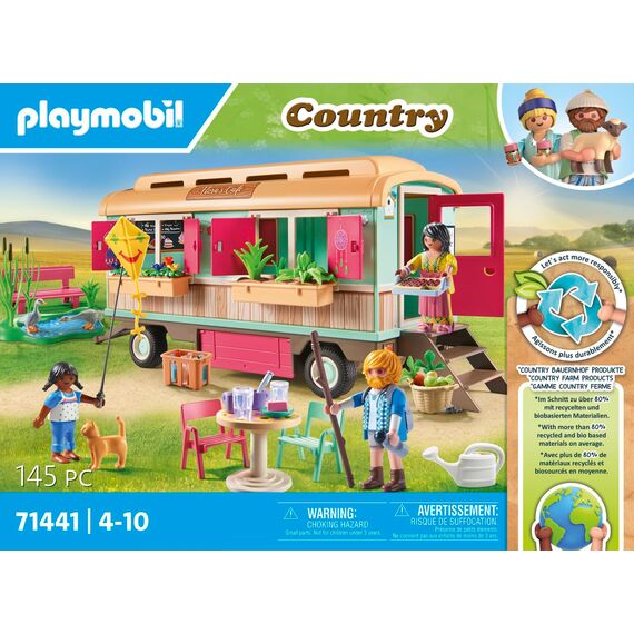 PLAYMOBIL Country 71441 Gemütliches Bauwagencafé, spielerisches Lernen mit liebevoll gestaltetem Bauwagen, detailreicher Austattung und einem Gänseteich, nachhaltiges Spielzeug für Kinder ab 4 Jahren