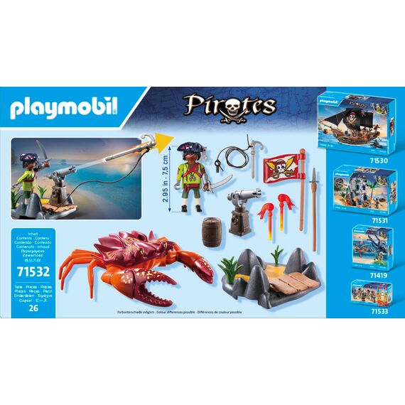PLAYMOBIL Pirates 71532 Kampf gegen die Riesenkrabbe, epische Seeschlacht, inklusive Kanone, Haken-Geschoss und Säbel, detailreiches Piraten-Spielzeug für Kinder ab 4 Jahren