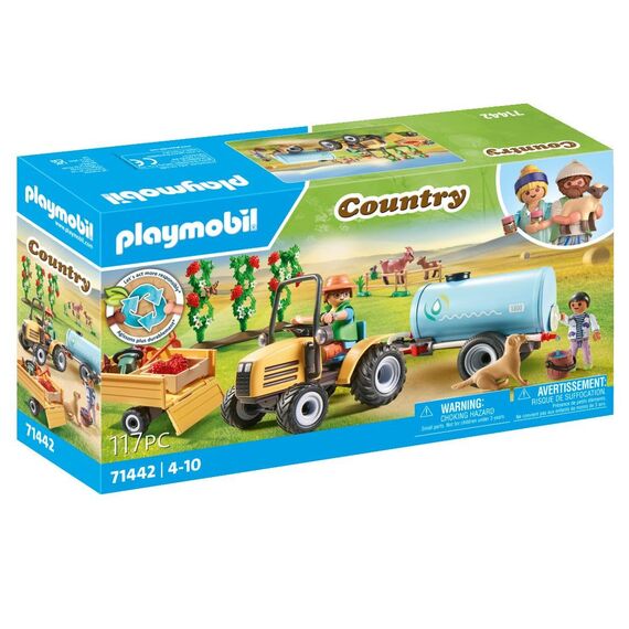 PLAYMOBIL Country 71442 Traktor mit Anhänger und Wassertank, frische Ernte auf dem Bauernhof, spielerisches Lernen über die Umwelt, nachhaltiges Spielzeug für Kinder ab 4 Jahren