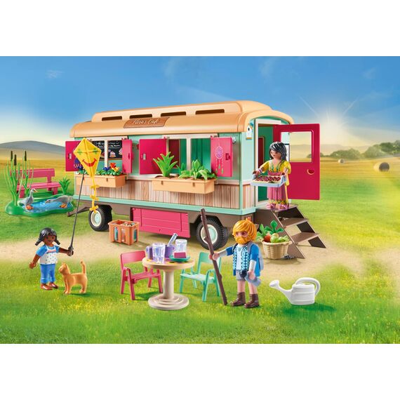 PLAYMOBIL Country 71441 Gemütliches Bauwagencafé, spielerisches Lernen mit liebevoll gestaltetem Bauwagen, detailreicher Austattung und einem Gänseteich, nachhaltiges Spielzeug für Kinder ab 4 Jahren