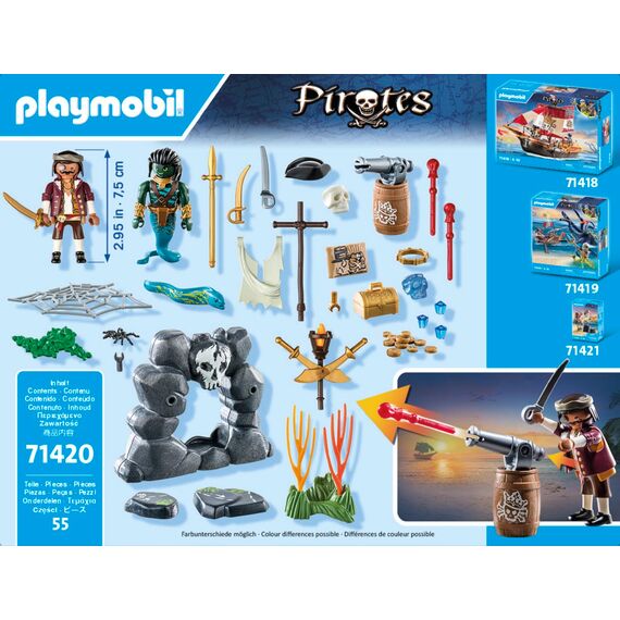 PLAYMOBIL Pirates 71420 Schatzsuche, auf der Suche nach dem Kristallschädel, aufregende Unterwasserwelt mit Pirat und Muränenmann, Spielzeug für Kinder ab 4 Jahren