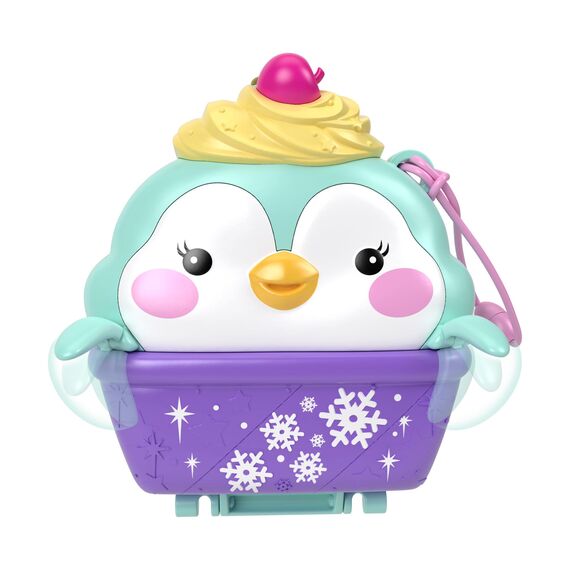 Polly Pocket Winterliche Pinguin Schatulle - Spielset mit 2 Puppen, 12 Accessoires und 6 Elementen im Winter-Wunderland, Schneemann und Iglu-Rutsche, für Kinder ab 4 Jahren, HRD34
