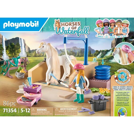 PLAYMOBIL Horses of Waterfall 71354 Isabella & Lioness mit Waschplatz, umfangreiche Pferdepflege, weitläufige Ausritte und gemeinsame Selfies, nachhaltiges Spielzeug für Kinder ab 5 Jahren
