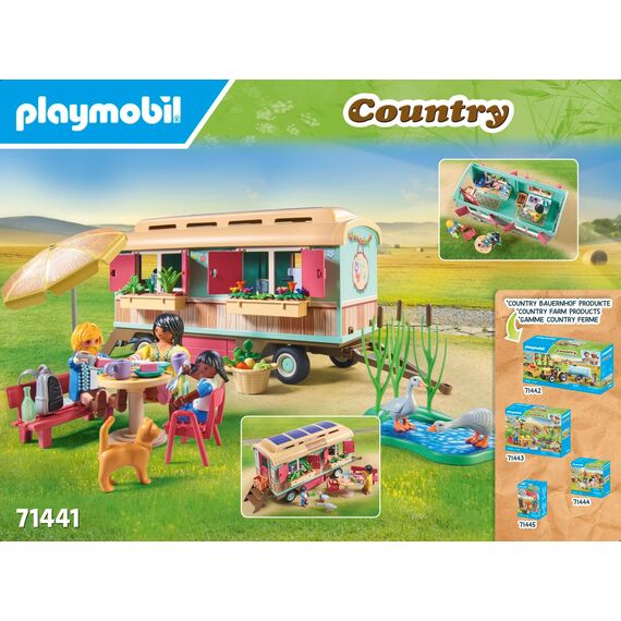 PLAYMOBIL Country 71441 Gemütliches Bauwagencafé, spielerisches Lernen mit liebevoll gestaltetem Bauwagen, detailreicher Austattung und einem Gänseteich, nachhaltiges Spielzeug für Kinder ab 4 Jahren