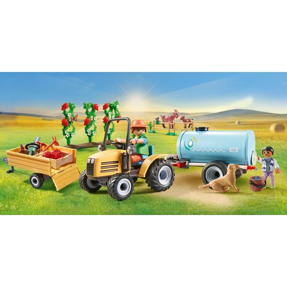 PLAYMOBIL Country 71442 Traktor mit Anhänger und Wassertank, frische Ernte auf dem Bauernhof, spielerisches Lernen über die Umwelt, nachhaltiges Spielzeug für Kinder ab 4 Jahren