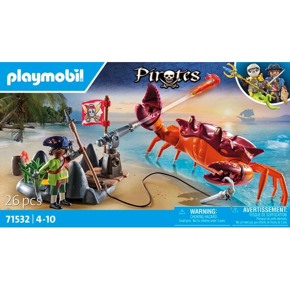 PLAYMOBIL Pirates 71532 Kampf gegen die Riesenkrabbe, epische Seeschlacht, inklusive Kanone, Haken-Geschoss und Säbel, detailreiches Piraten-Spielzeug für Kinder ab 4 Jahren