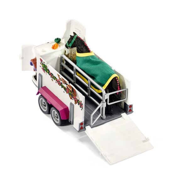 Schleich Horse Club | Pick-up mit Pferdeanhänger 42346 | Set inkl. Fahrzeug, Anhänger, Pferd, 2 menschliche Figuren & Zubehör | Pferdespielzeug & Geschenk für Kinder | 38-teiliges Spielset