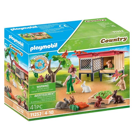 PLAYMOBIL Country 71252 Kaninchenstall, Tiere für den Bio-Bauernhof, Nachhaltiges Spielzeug für Kinder ab 4 Jahren