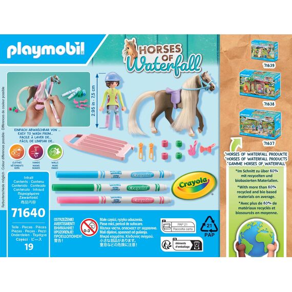 PLAYMOBIL Horses of Waterfall 71640 Kreativset mit Pferd und Stiften, inklusive Einer Figur, einem Pferd und DREI Crayola Stiften, künstlerisches Spielzeug für Kinder ab 5 Jahren