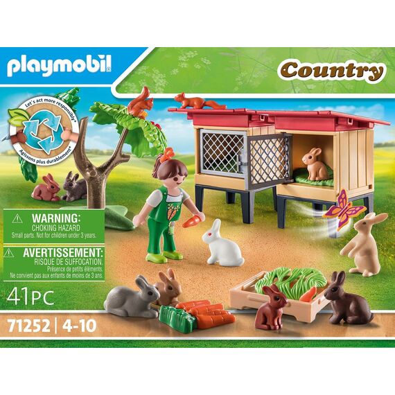PLAYMOBIL Country 71252 Kaninchenstall, Tiere für den Bio-Bauernhof, Nachhaltiges Spielzeug für Kinder ab 4 Jahren